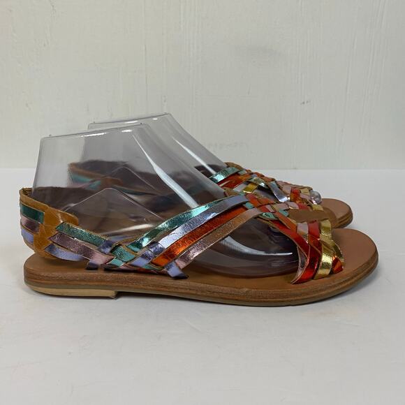 Free People San Juan Huarache Leather Metallic Rainbow Sandals Size 7 - Picture 3 of 12